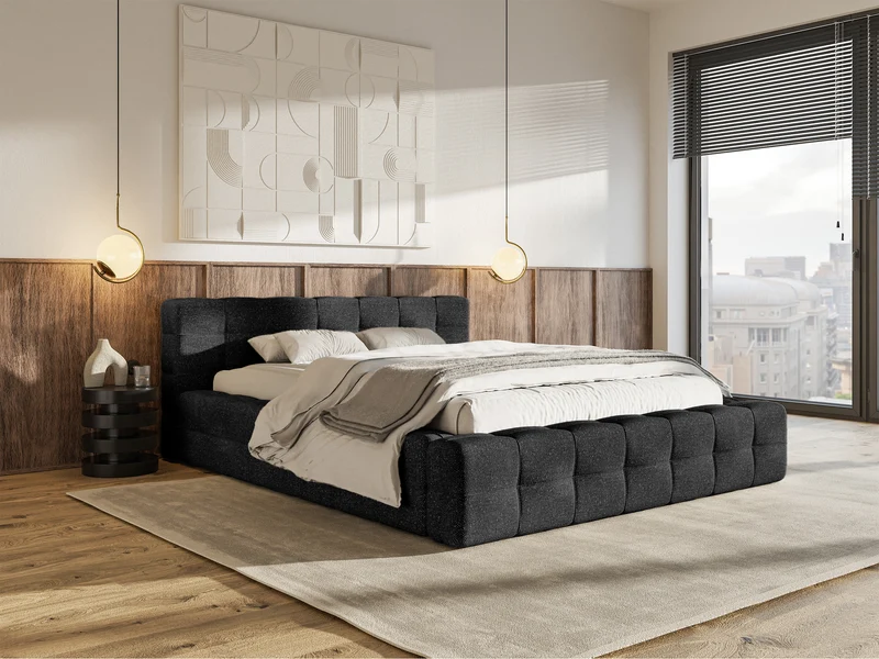 Polsterbett Puffly 180x200 cm mit Stauraum, Metallrahmen schwarz, Chenille