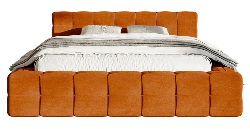 Gepolstertes Bett Puffly 160x200 cm mit Stauraum, Metallrahmen, kupferfarbener Samt