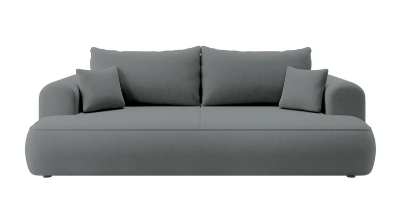 Drei-Sitzer-Schlafsofa Ovo mit Stauraum, dunkelgrauer Samt aus pflegeleichtem Stoff