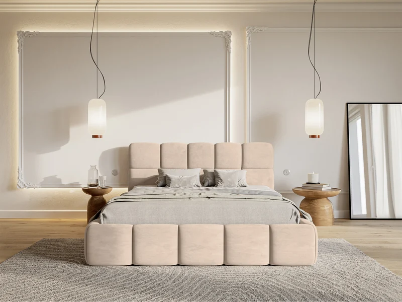 Polsterbett 140x200 cm Cloudy, beige, Velours, wasserabweisend und leicht zu reinigen