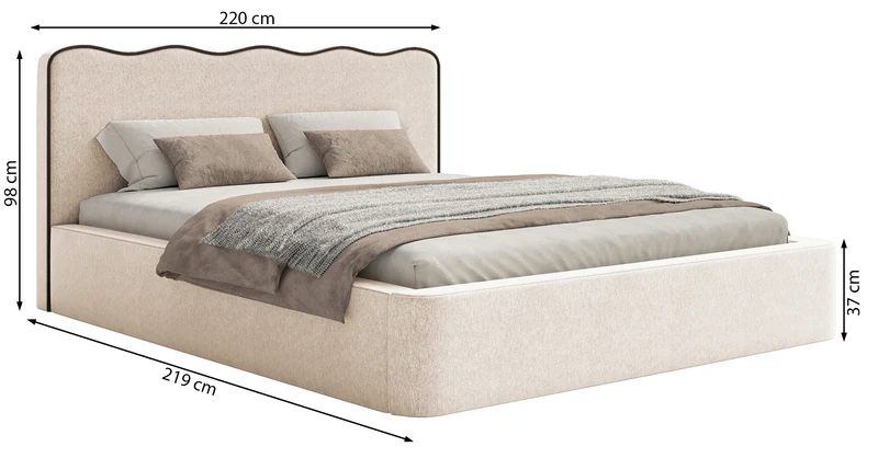 Gepolstertes Bett 200x200 cm Duney hellbeige Geflecht
