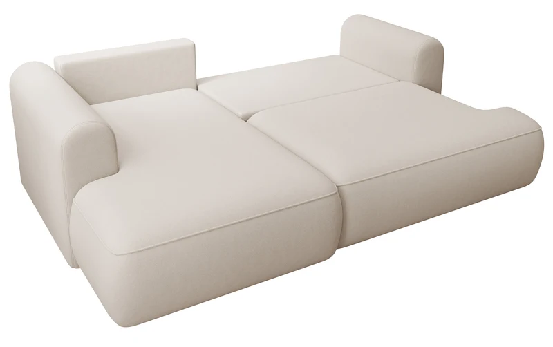 Ecksofa mit Schlaffunktion Ovo mini, L-Form, linksseitig, mit Stauraum, cremefarbener Velours, pflegeleicht