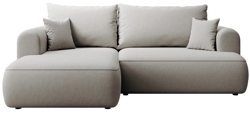 Ecksofa mit Schlaffunktion Ovo Mini, L-förmig, linksseitig, mit Stauraum, grauer, leicht zu reinigender Samtbezug