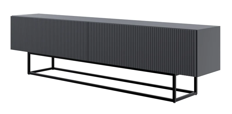 TV-Schrank Veldio mit gefräster Front 175 cm Schwarz mit schwarzen Beinen