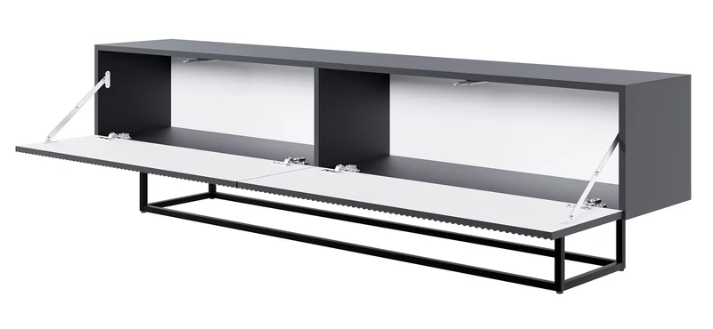 TV-Schrank Veldio mit gefräster Front 175 cm Schwarz mit schwarzen Beinen