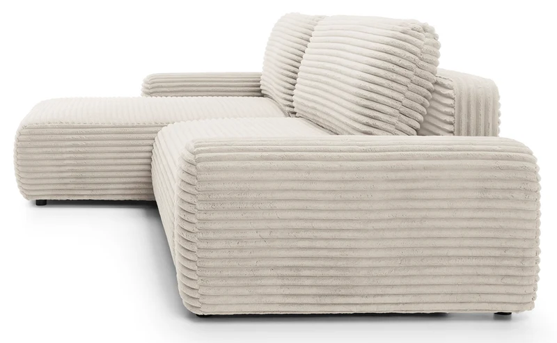 Ecksofa mit Schlaffunktion Alferia, L-förmig, mit Stauraum, cremefarbener Cord, linksseitig