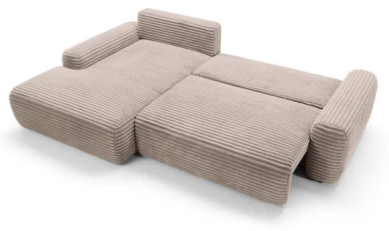 Ecksofa mit Schlafunktion Alferia, L-förmig, mit Stauraum, beige Cord, linksseitig
