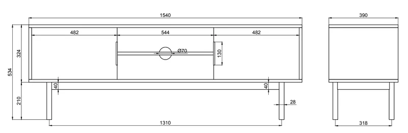 Viviaro TV-Schrank mit zwei Türen und Nischen, 154 cm, Kaschmir