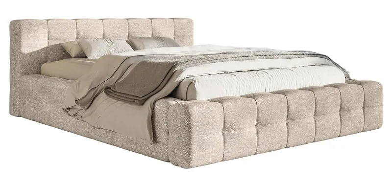 Gepolstertes Bett Puffly 160x200 cm mit Stauraum, Metallrahmen, beiger Chenille