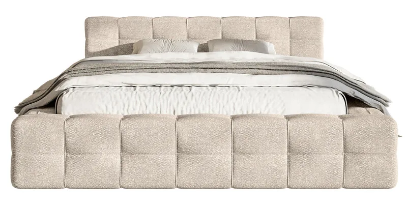 Gepolstertes Bett Puffly 160x200 cm mit Stauraum, Metallrahmen, beiger Chenille