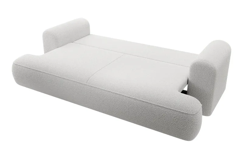 Dreisitziges ausklappbares Sofa Ovo mit Stauraum, grauer Bouclé-Stoff