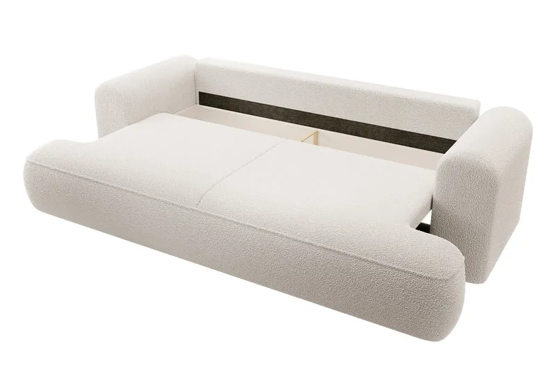 Drei-Sitzer-Schlafsofa Ovo mit Stauraum, cremefarbenes Bouclé