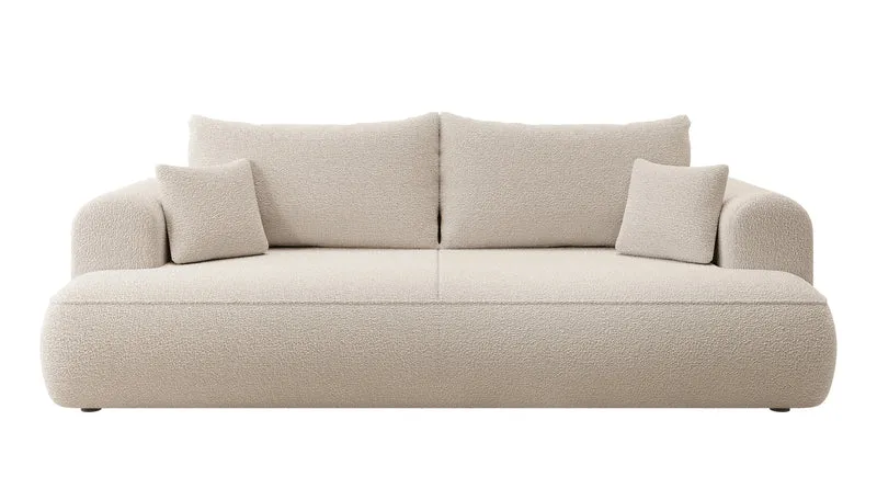 Dreisitziges ausklappbares Sofa Ovo mit Stauraum, beige Bouclé
