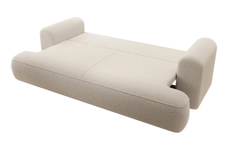 Dreisitziges ausklappbares Sofa Ovo mit Stauraum, beige Bouclé