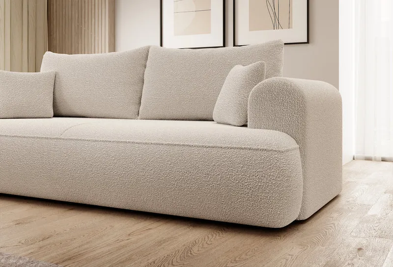 Dreisitziges ausklappbares Sofa Ovo mit Stauraum, beige Bouclé