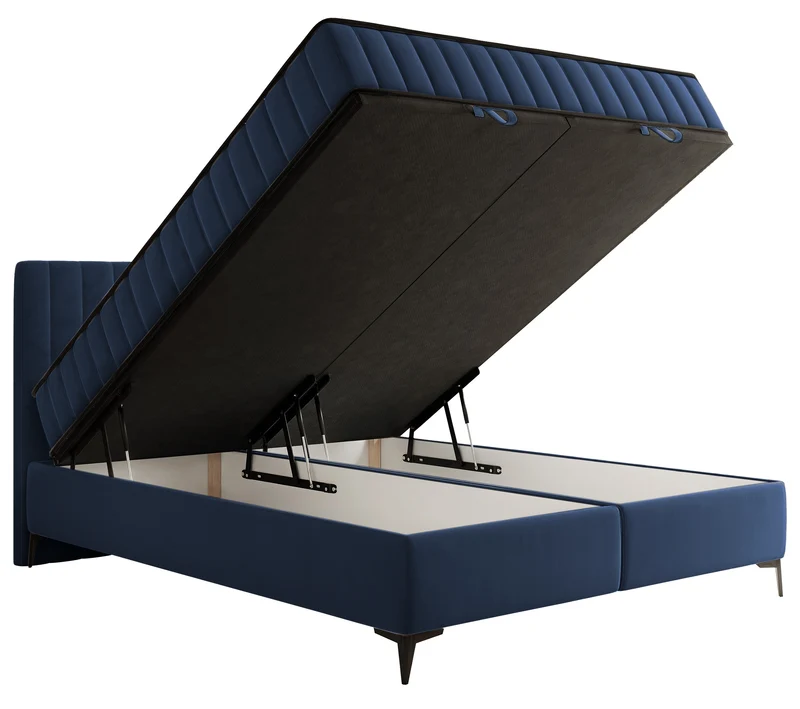 Kontinentalbett 160x200 cm Mufasso mit Stauraum, marineblauer Velours, wasserabweisend