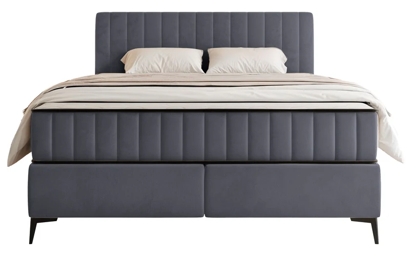 Kontinentales Bett 160x200 cm Mufasso mit Stauraum, grauer wasserabweisender Samt