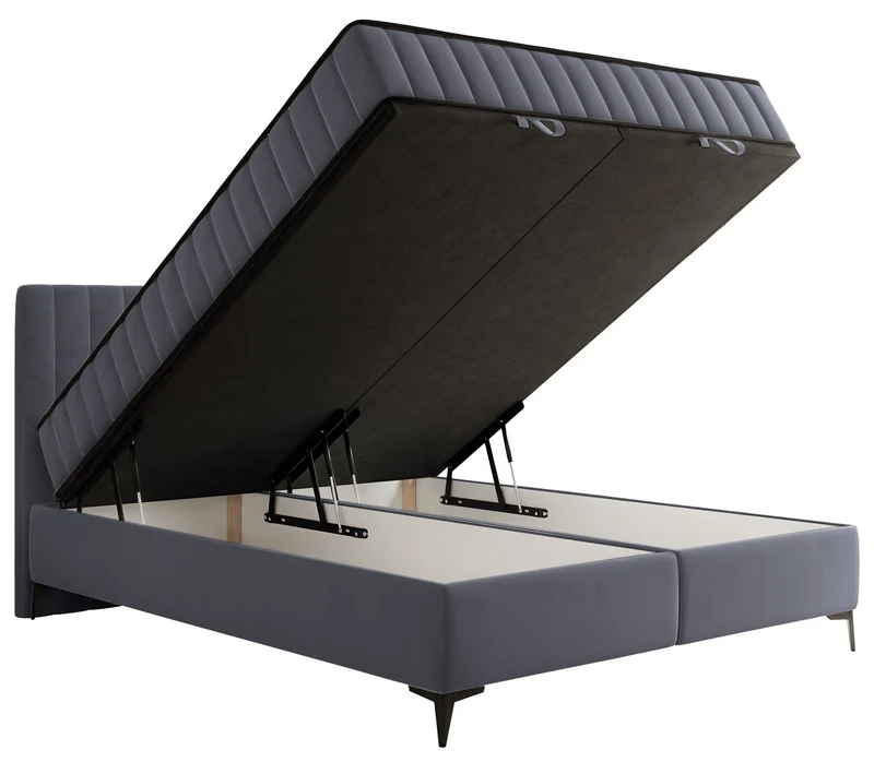 Kontinentales Bett 160x200 cm Mufasso mit Stauraum, grauer wasserabweisender Samt