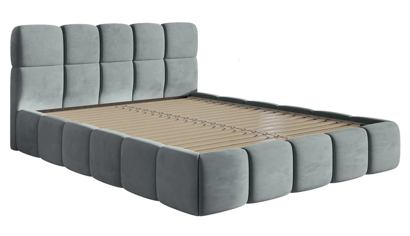 Gepolstertes Bett 140x200 cm Cloudy, grau, hydrophobes, pflegeleichtes Samtgewebe
