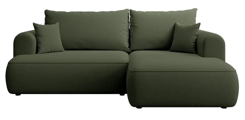 Ecksofa mit Schlaffunktion Ovo Mini, L-förmig, rechtsseitig, mit Stauraum, olivgrüner, leicht zu reinigender Samtbezug