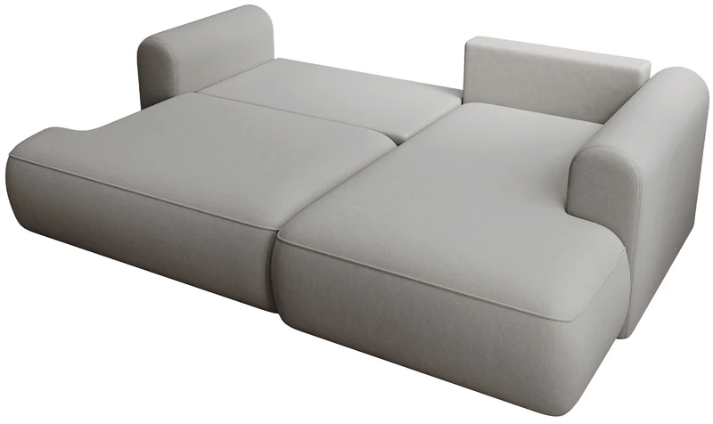 Ecksofa mit Schlaffunktion Ovo Mini, L-förmig, rechtsseitig, mit Stauraum, grauer, leicht zu reinigender Samtbezug