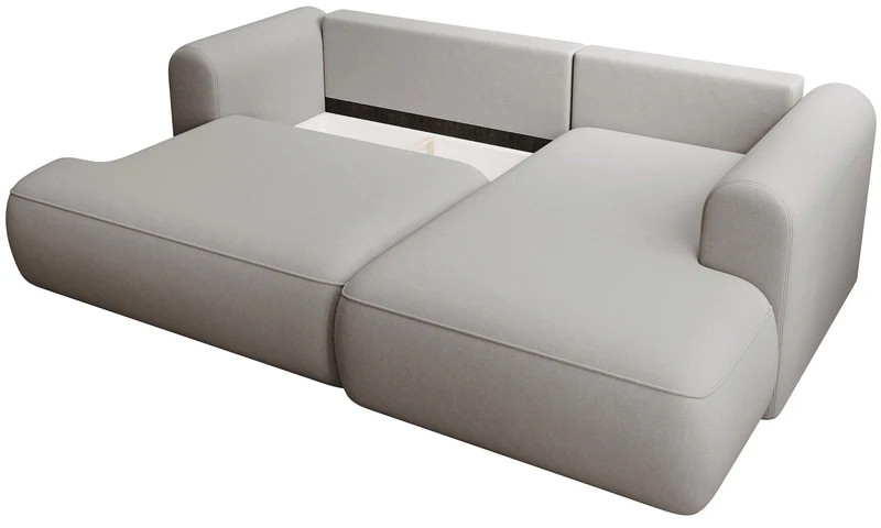 Ecksofa mit Schlaffunktion Ovo Mini, L-förmig, rechtsseitig, mit Stauraum, grauer, leicht zu reinigender Samtbezug