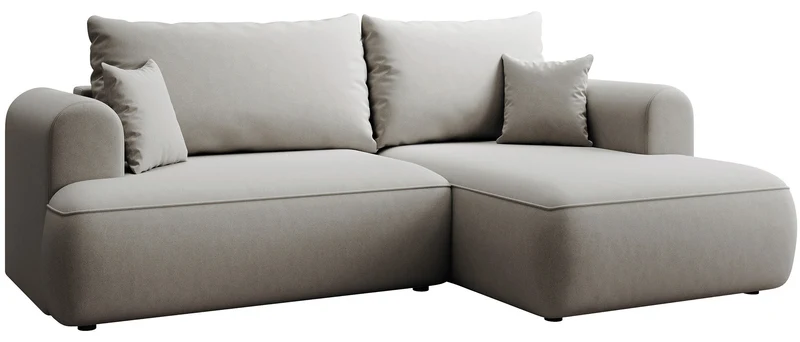 Ecksofa mit Schlaffunktion Ovo Mini, L-förmig, rechtsseitig, mit Stauraum, grauer, leicht zu reinigender Samtbezug