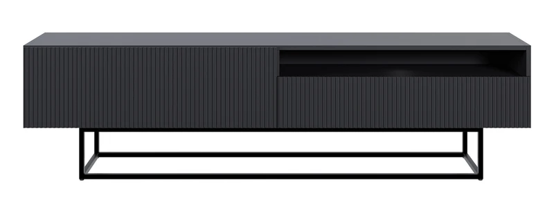 TV-Schrank Veldio mit gefräster Front und Nische, 175 cm, Schwarz mit schwarzen Beinen