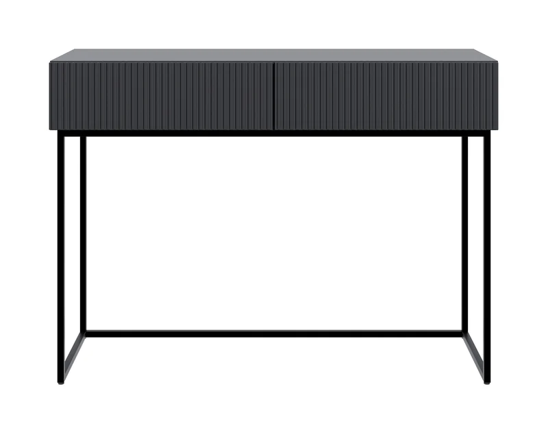 Toilettentisch Veldio mit gefräster Front und zwei Schubladen, 110 cm, Schwarz mit schwarzen Beinen