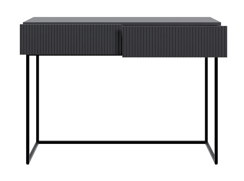 Toilettentisch Veldio mit gefräster Front und zwei Schubladen, 110 cm, Schwarz mit schwarzen Beinen
