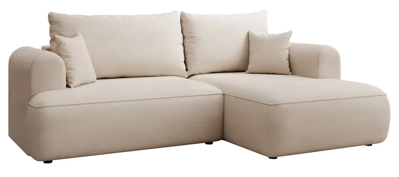 Ecksofa mit Schlaffunktion Ovo mini, L-förmig, rechtsseitig, mit Stauraum, cremefarbener, pflegeleichter Chenille-Stoff