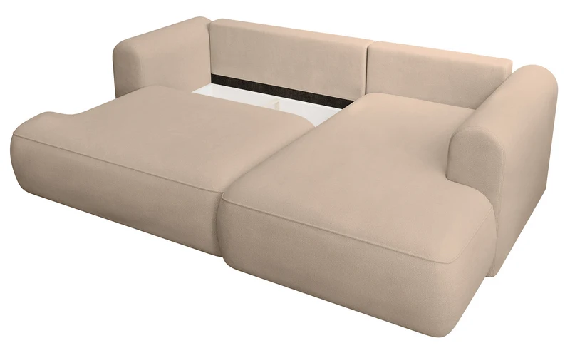 Ecksofa mit Schlaffunktion Ovo Mini, L-förmig, rechtsseitig, mit Stauraum, beige Chenille, pflegeleicht