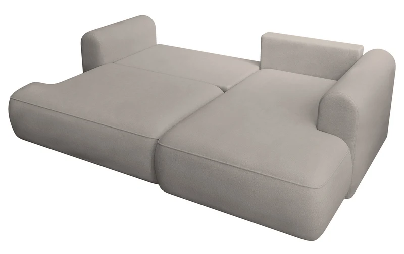 Ecksofa mit Schlaffunktion Ovo mini, L-förmig, rechtsseitig, mit Stauraum, grau-beiger Chenille, pflegeleicht