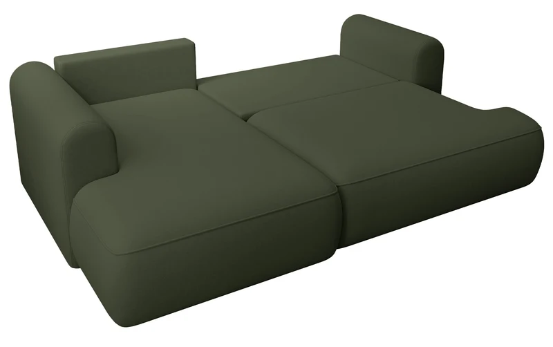 Ecksofa mit Schlaffunktion Ovo Mini, L-förmig, linksseitig, mit Stauraum, olivgrüner, pflegeleichter Samtbezug
