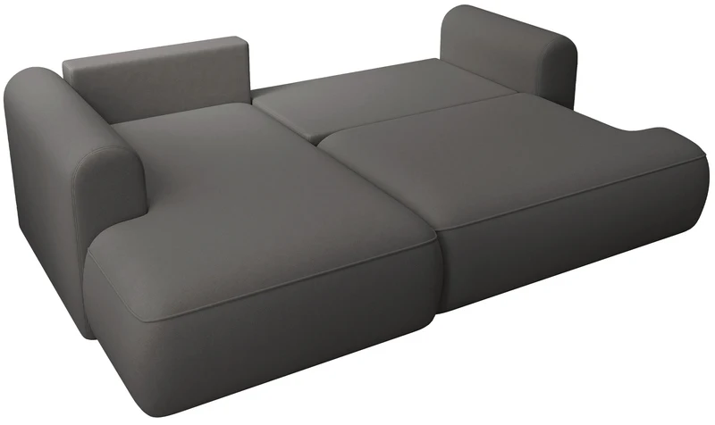 Ecksofa mit Schlaffunktion Ovo Mini, L-förmig, linksseitig, mit Stauraum, dunkelgrauer, pflegeleichter Samtbezug