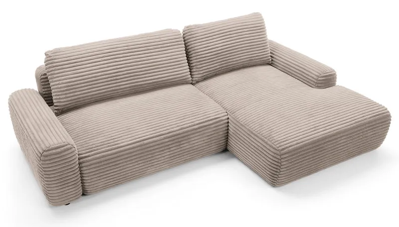 Ecksofa mit Schlaffunktion Alferia, L-förmig, mit Stauraum, beige Cord, rechtsseitig