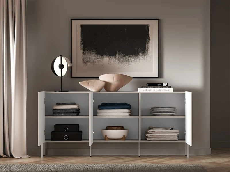 Drehtür-Kommode Derriva mit gerillten Fronten, 170 cm, Kaschmir
