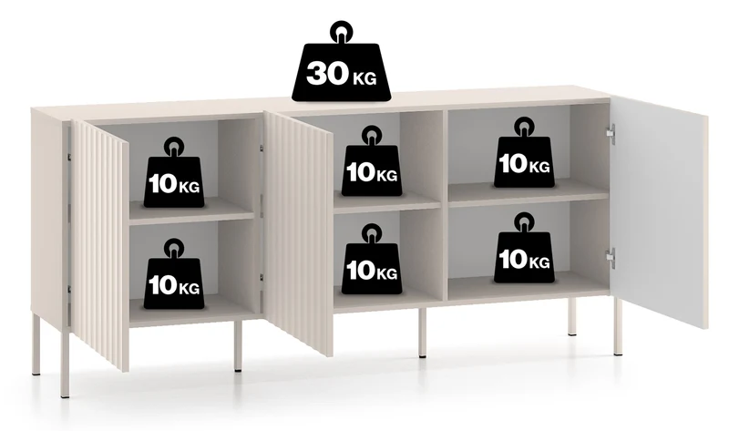 Drehtür-Kommode Derriva mit gerillten Fronten, 170 cm, Kaschmir