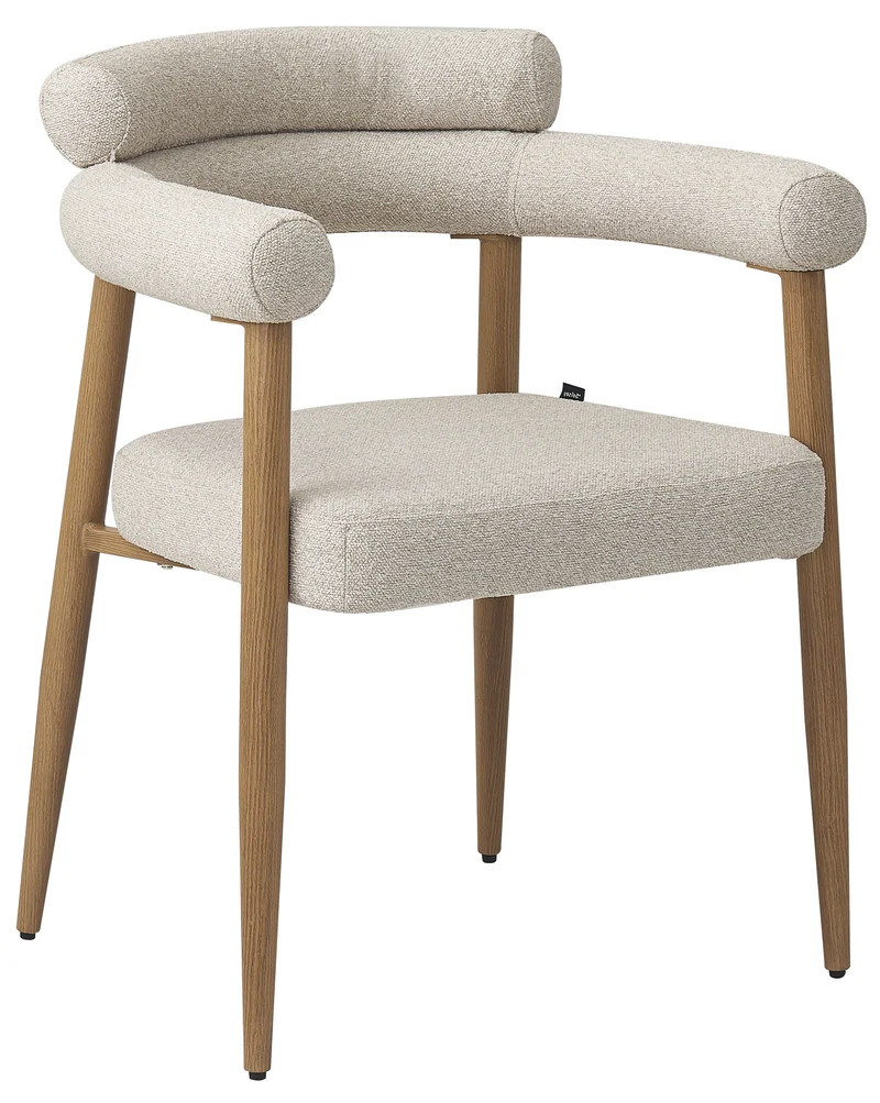 Bezogenes Esszimmerstuhl Pragess in Beige Bouclé/Natur Eiche