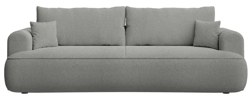 Dreisitziges ausklappbares Sofa Ovo mit Stauraum, grauer Chenille-Bezug
