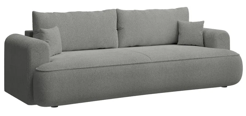 Dreisitziges ausklappbares Sofa Ovo mit Stauraum, grauer Chenille-Bezug