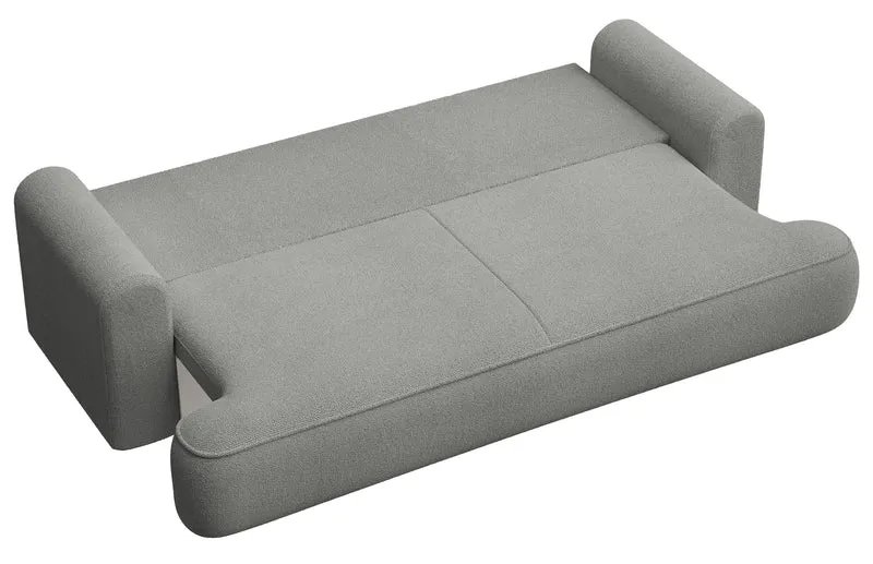 Dreisitziges ausklappbares Sofa Ovo mit Stauraum, grauer Chenille-Bezug