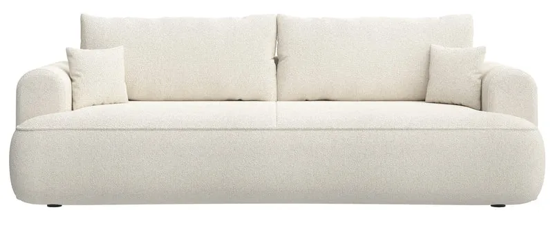 Dreisitziges ausklappbares Sofa Ovo mit Stauraum, cremefarbener Chenille-Bezug