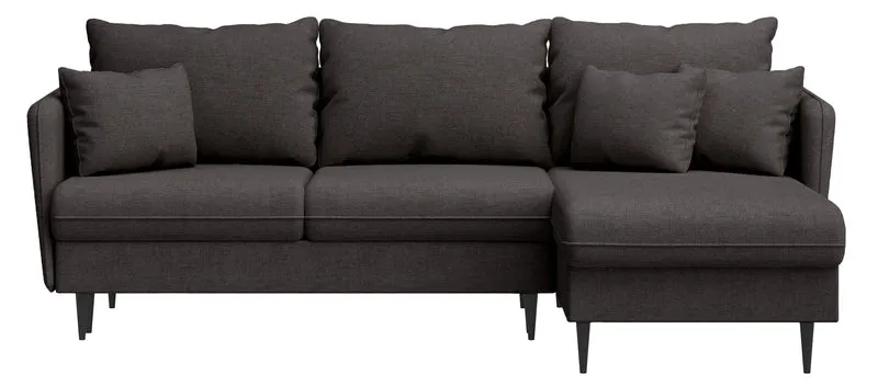 Ecksofa mit Schlaffunktion Volio L-förmig dunkelgrauer Chenille Stoff schwarze Beine