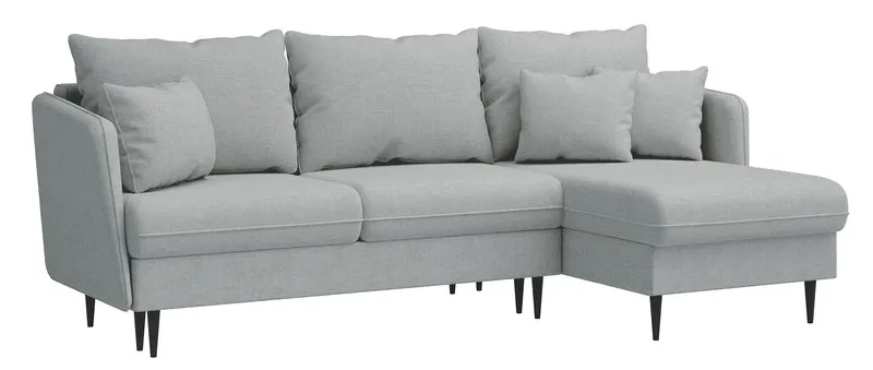 Ecksofa mit Schlaffunktion Volio, samtblau, wasserabweisend, schwarze Beine