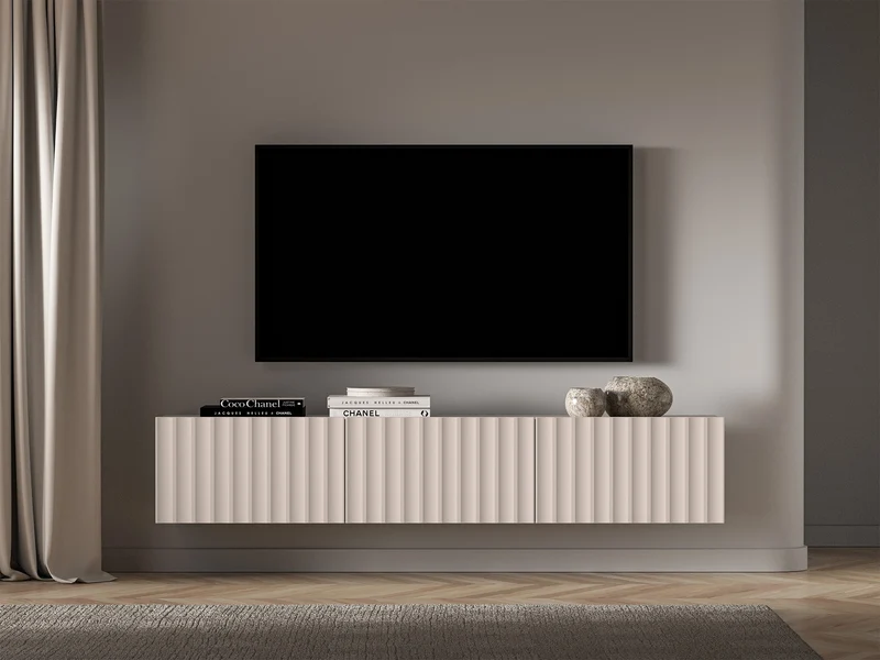 Hängender TV-Schrank Derriva mit geriffelten Fronten, 170 cm, Kaschmirfarben