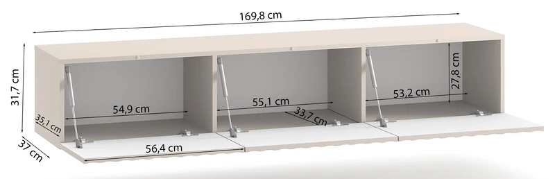 Hängender TV-Schrank Derriva mit geriffelten Fronten, 170 cm, Kaschmirfarben