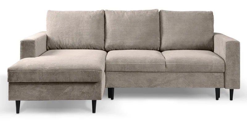 Ecksofa mit Schlaffunktion Nalika, L-förmig, mit Stauraum, beige Cord, linksseitig