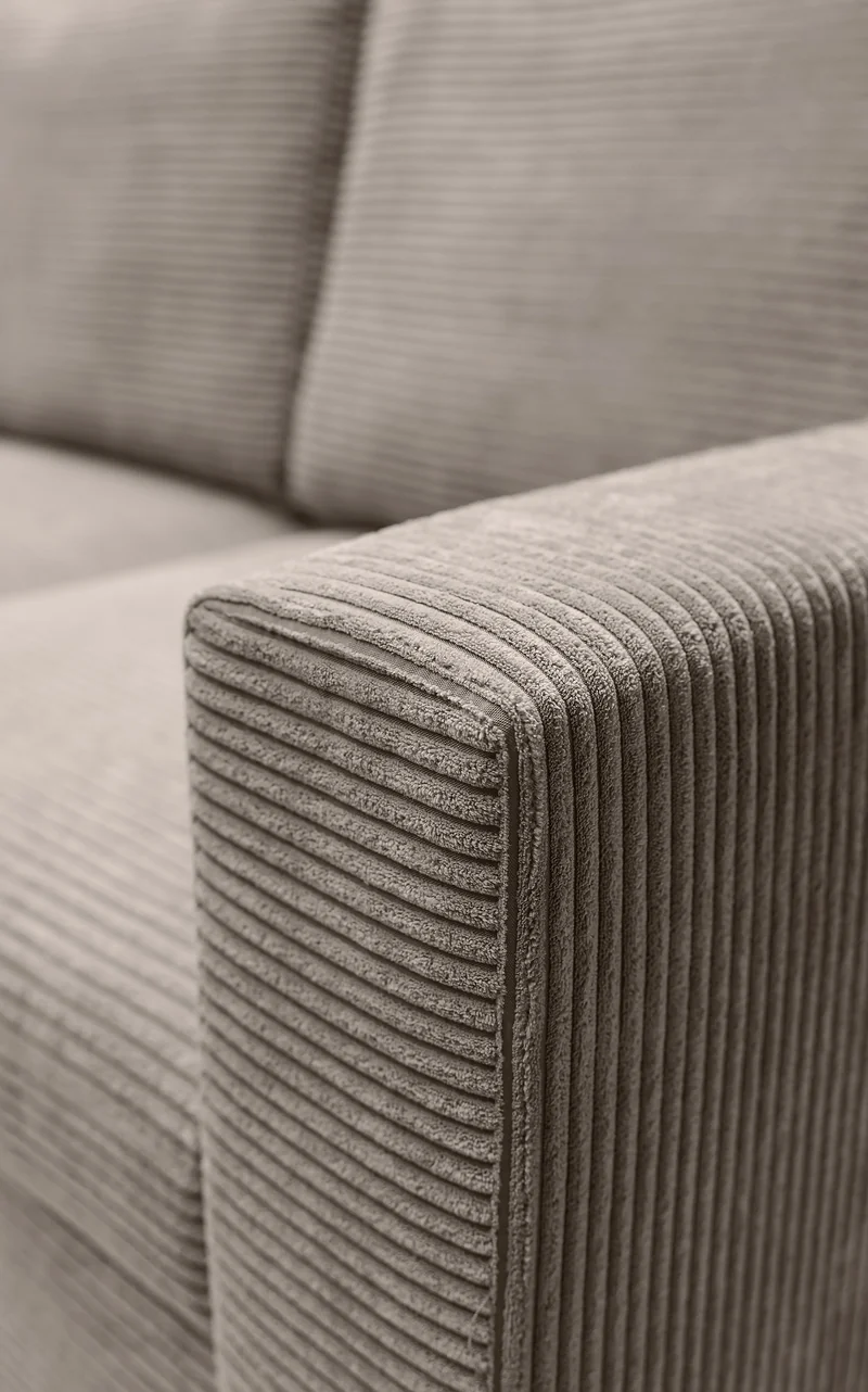 Ecksofa mit Schlaffunktion Nalika, L-förmig, mit Stauraum, beige Cord, linksseitig