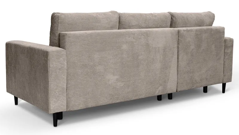 Ecksofa mit Schlaffunktion Nalika, L-förmig, mit Stauraum, beige Cord, linksseitig